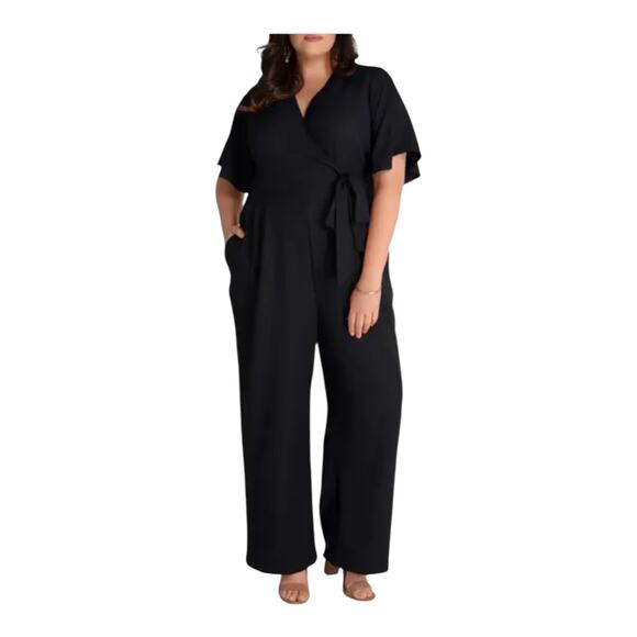 Kiyonna Charisma Faux wrap crepe jumpsuit black size 2X - Picture 1 of 8